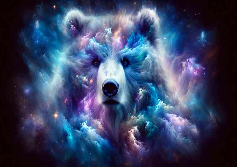 Majestic Bear its fur a swirling cosmos of celestial blues and purples