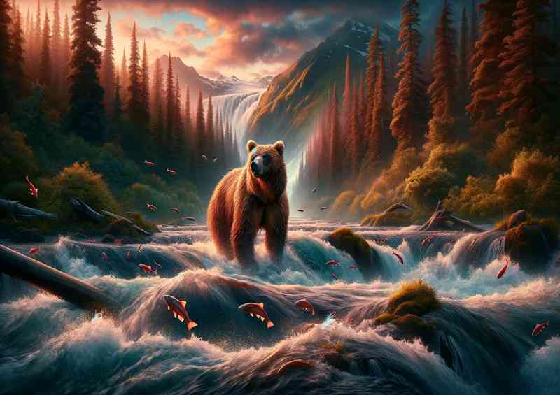 Majestic Grizzly bear its fur swirling with rich browns and ambers
