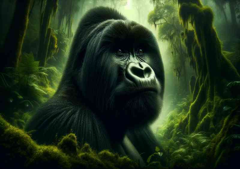 Majestic mountain gorilla its dark fur a stark contrast
