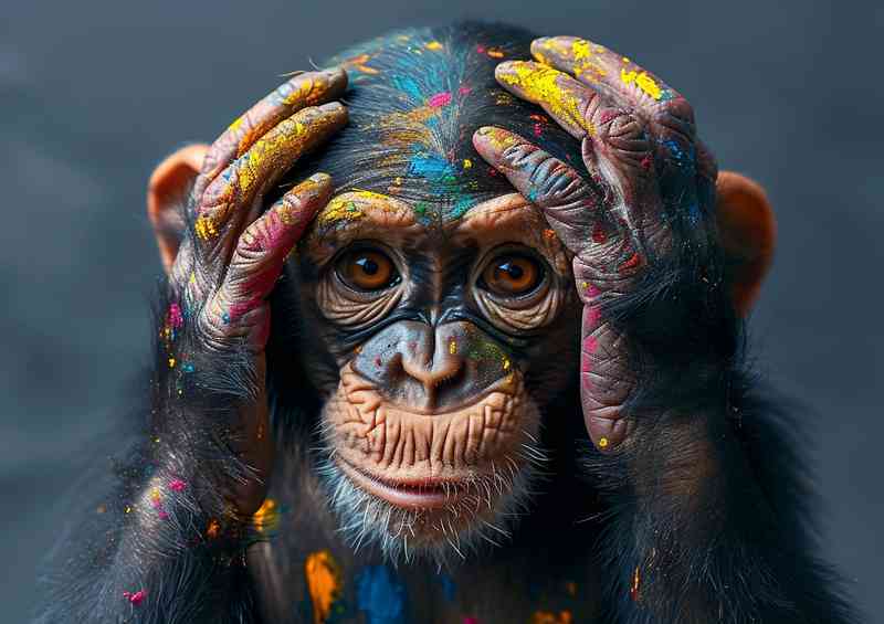 Monkey covered in paint splashes