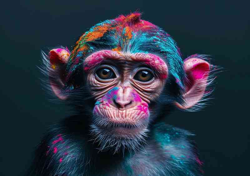 Monkey with paint on his head