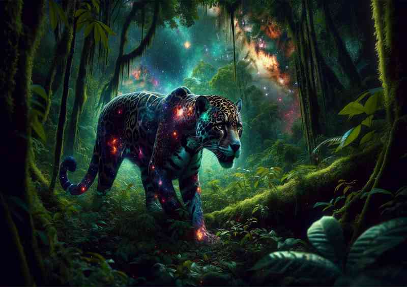 Mysterious Jaguar its coat a tapestry of star clusters