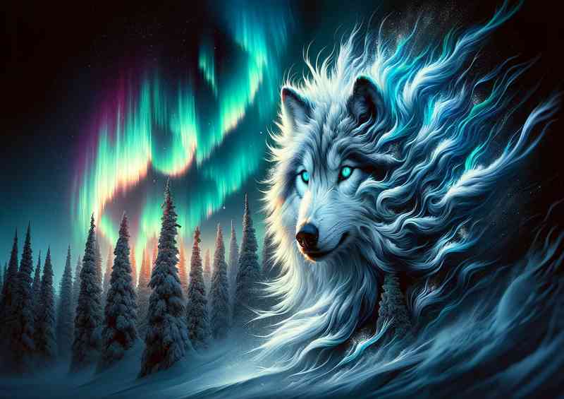 Mystical Aura its fur a whirlwind of icy blues and snowy whites