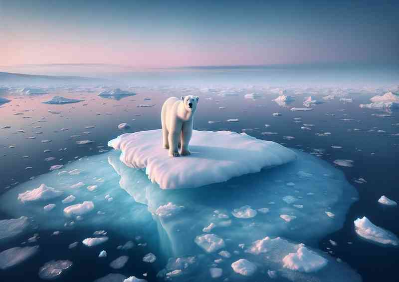 Polar bear standing on a small iceberg