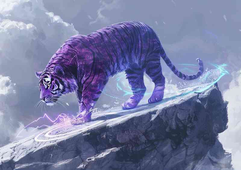 Purple tiger is on the top of a rock