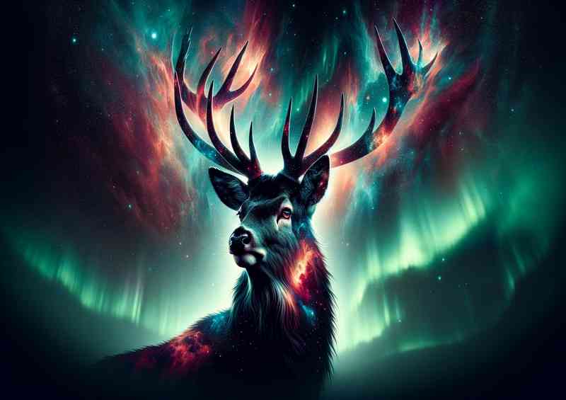 Regal Deer its fur and antlers an interstellar display of cosmic energy