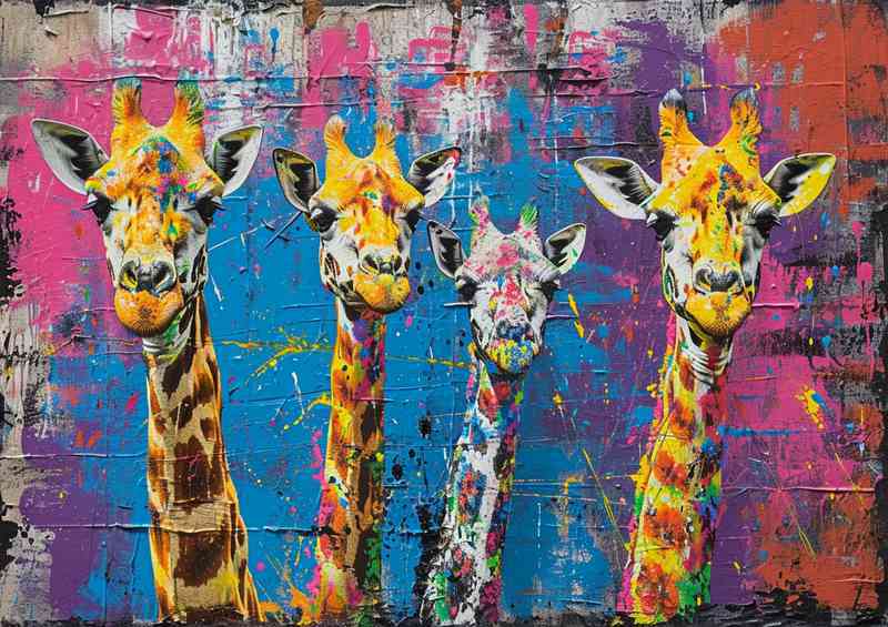 Set of giraffes painted street art