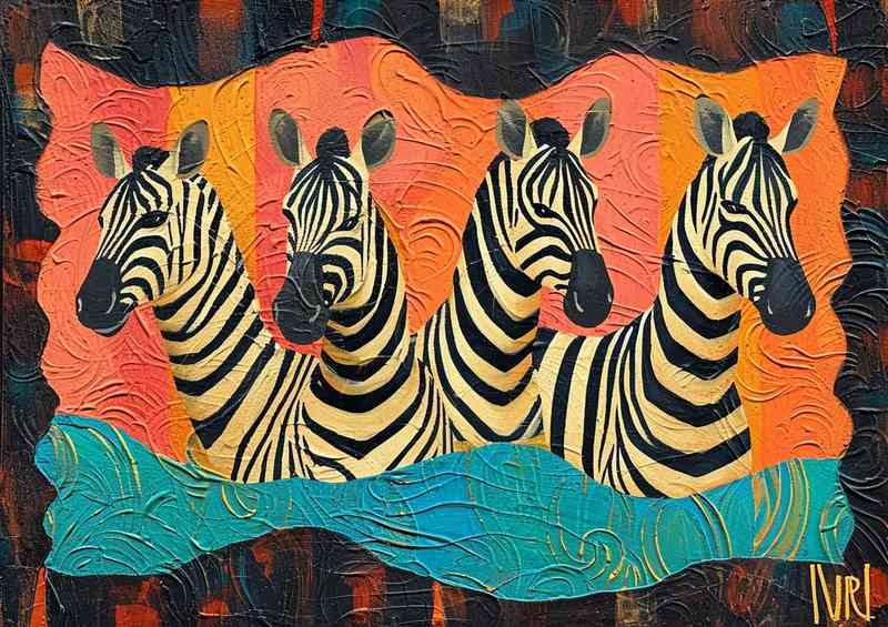 Set of zebras in a abstract form of art
