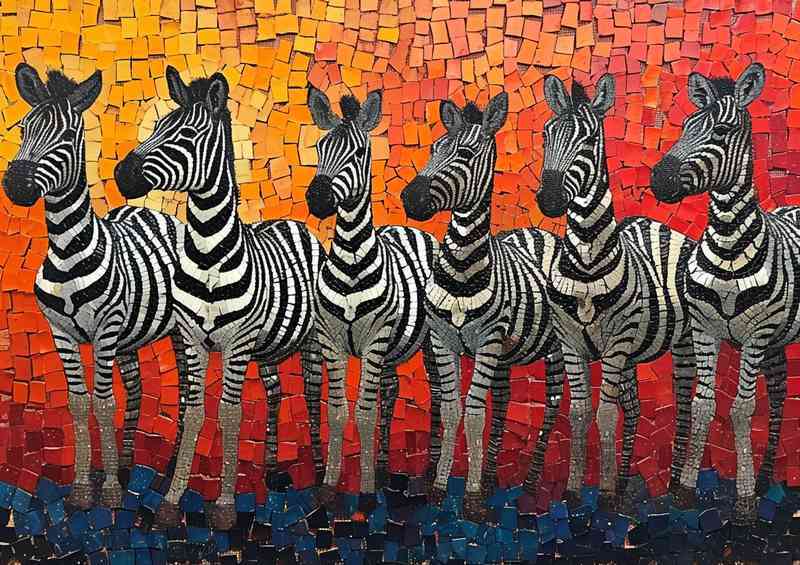 Six zebras standing abstract