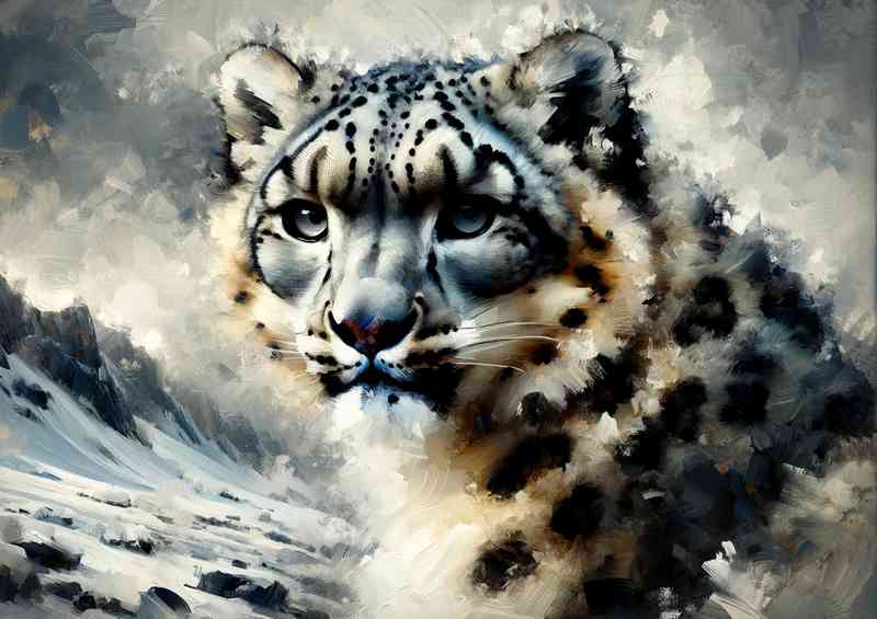 Snow leopard using a heavy palette knife