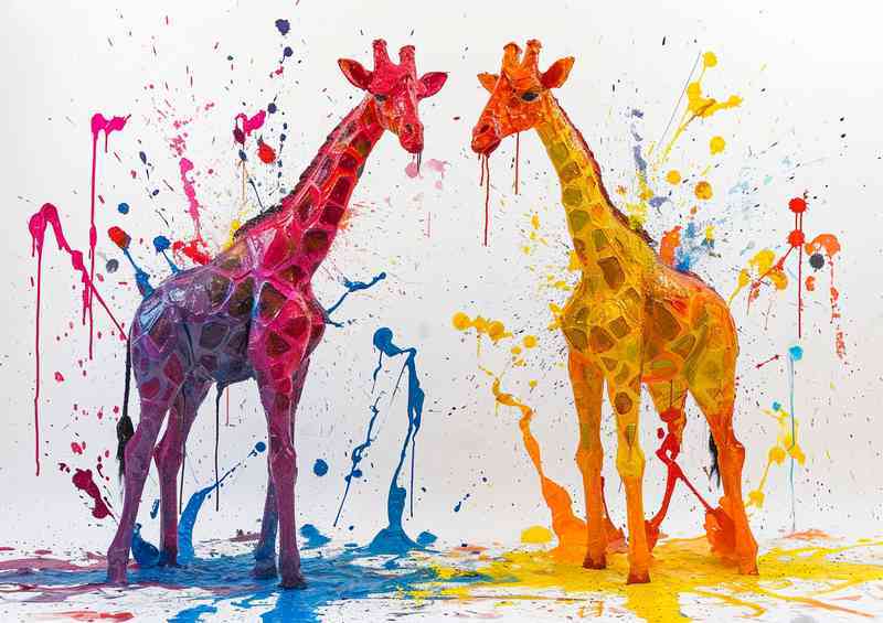 Splattered giraffes painted art