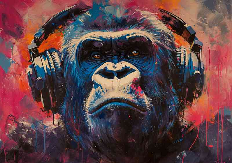 Street Gorrilla wearing headphones