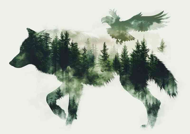 The Wolf and Eagle in double exposure