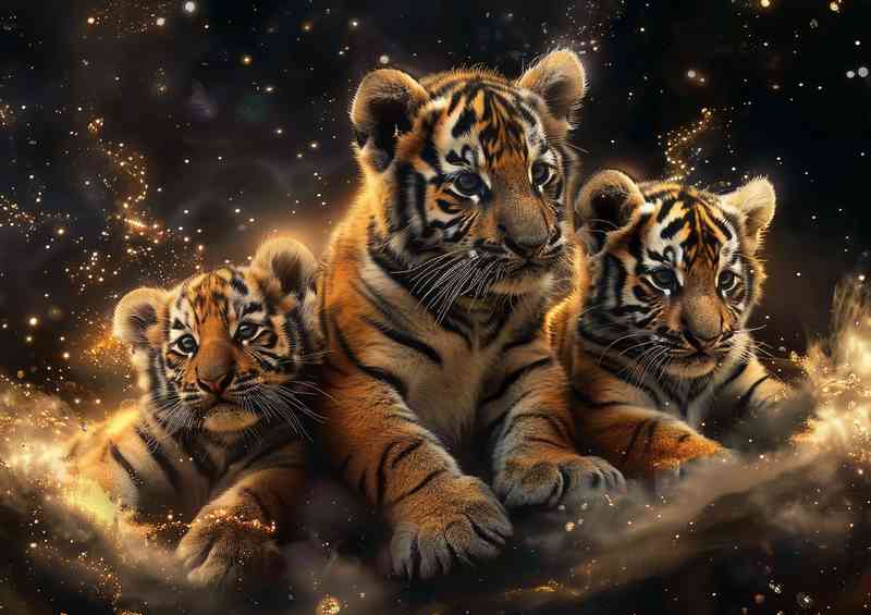 Tiger cubs in golden light