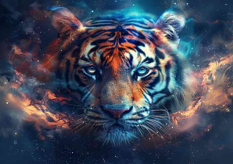 Tiger in the style of cosmic symbolism