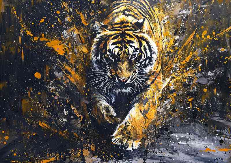Tiger running on the road painting