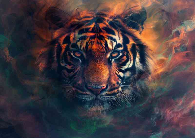 Tigers head with magical colours