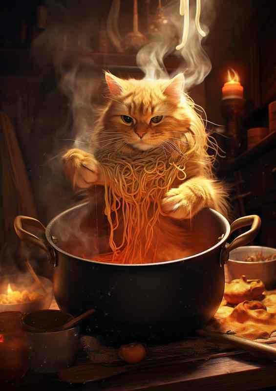 A Cat Is Cooking Pasta Whisker Whisking