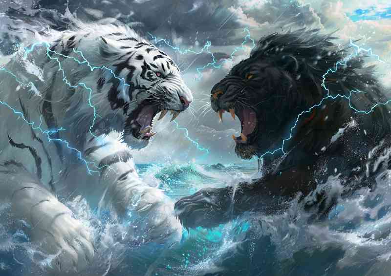White Tiger and black Lion Lightning