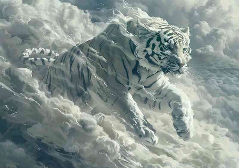 White Tiger in the clouds | Metal Poster