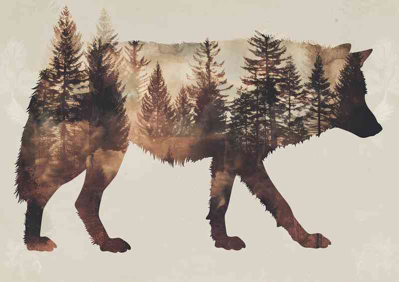 Wolf in the forest with double exposure