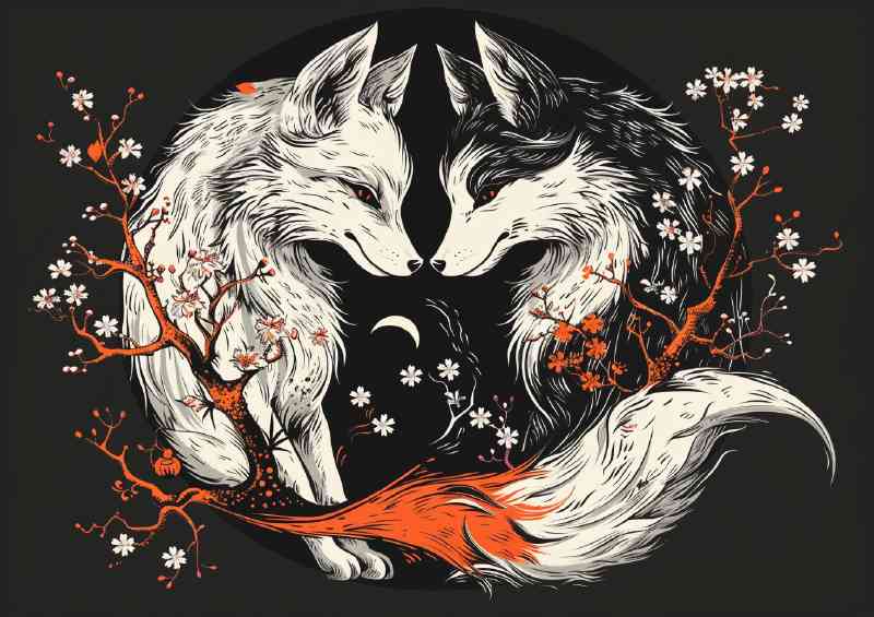 Yin yang symbol made of two foxes