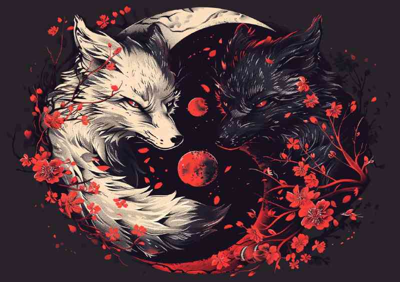 Yin yang symbol made of two foxes one white