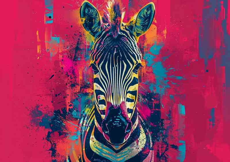 Zebra head is painted with a variety of colors
