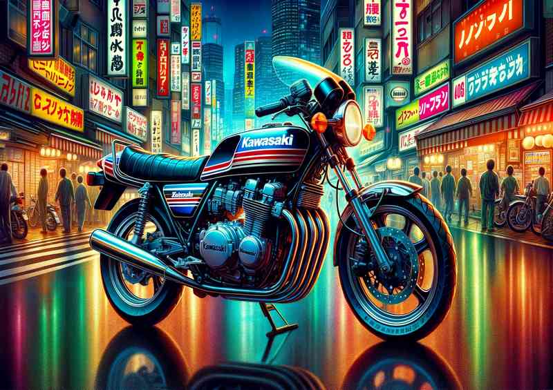 Kawasaki 2 stroke motorcycle from the 1980s in vivid detail