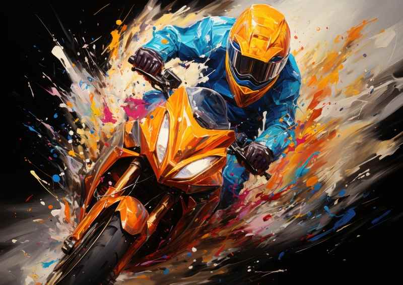 Motarbike driving through the paint splashes