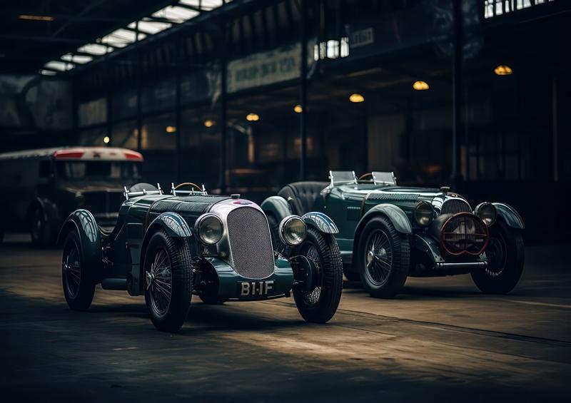 A pair of open top racing cars