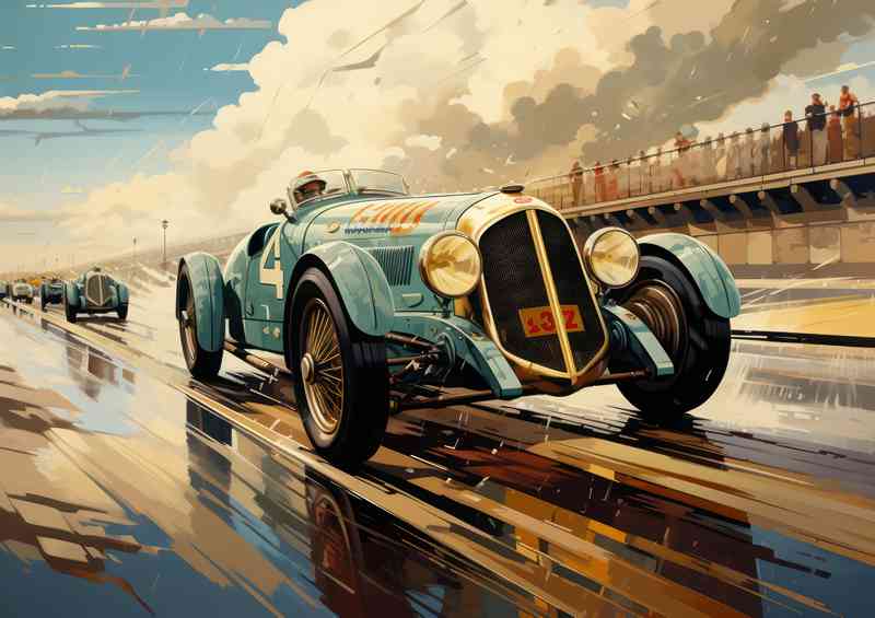 A vintage race car on a race track classic