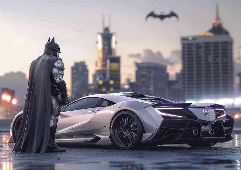 Batman standing next to his new Concept car