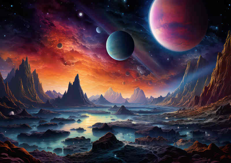 fantasy planets amist the mountains