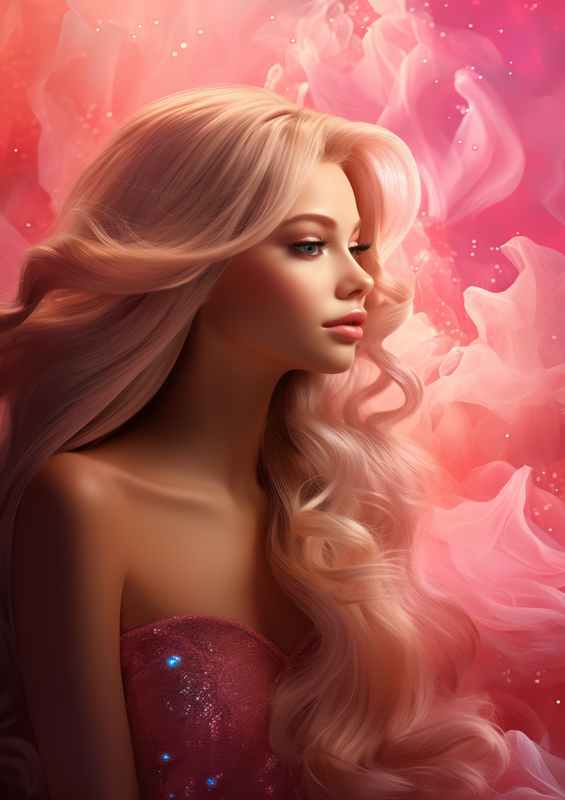 The Pink Doll With blonde hair cartoon style