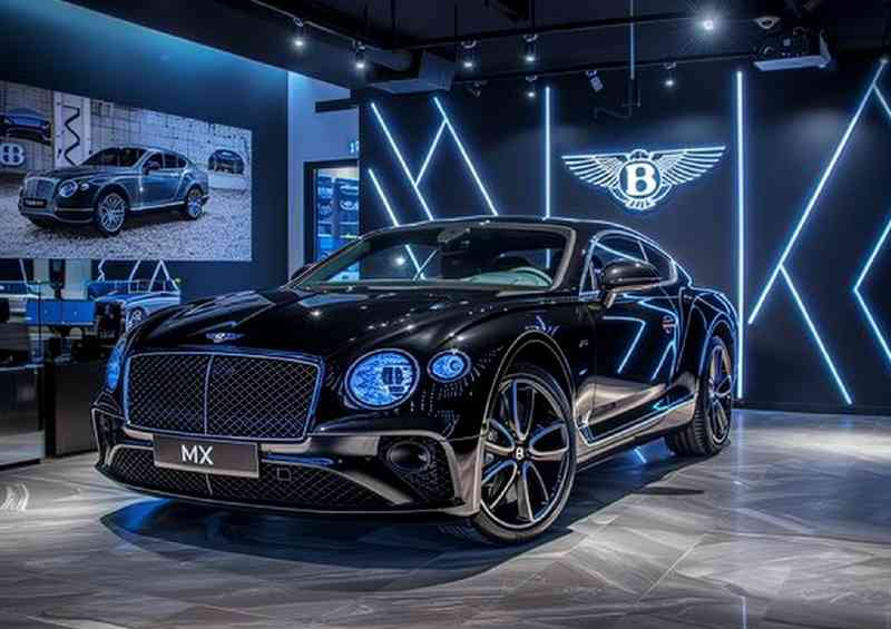 Bentley black bodywork with silver accents parked