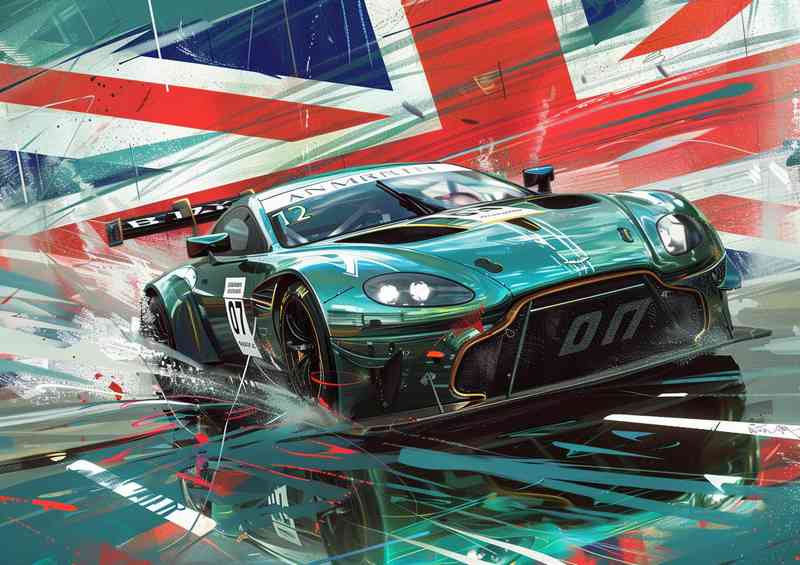 British green Aston Martin on race day