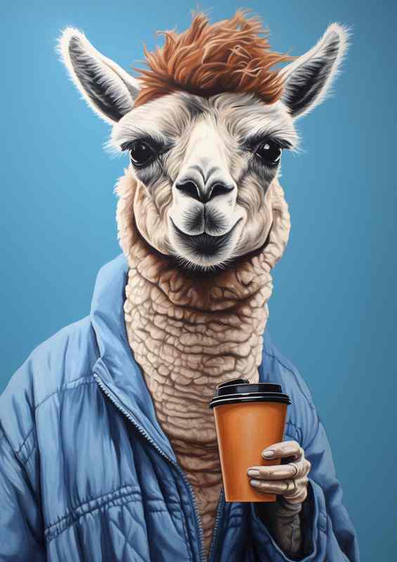 Llama Taking a Moment with a Mug