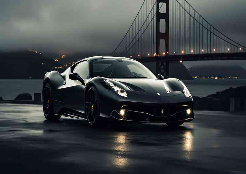 Ferrari 448 parked next to the golden bridge