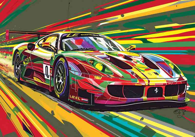 Ferrari Le Mans race car in the style of pop art