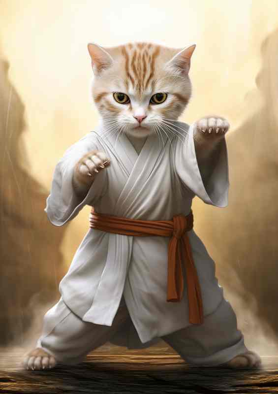 Martial Mews Cats in Karate Attire Ready for Action