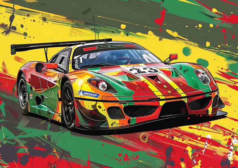 Ferrari multi coloured in a pop art style