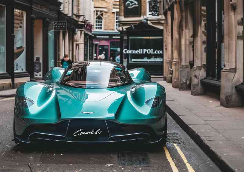 Futuristic concept car style Aston Martin in teal green