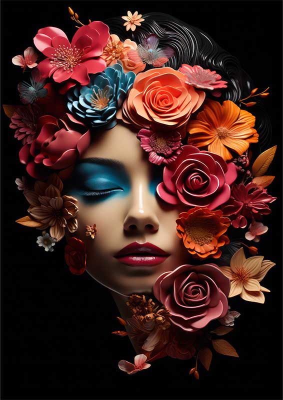 Whimsical Color Explosion flowers across the face