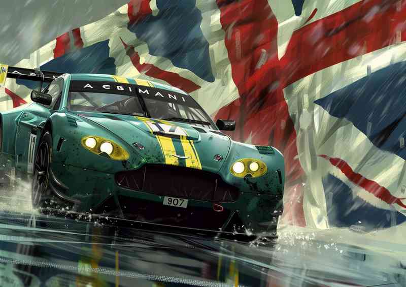 Iconic Aston Martin race green uk flag