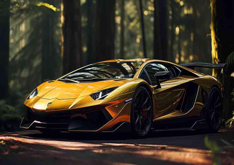 Lamborghini supercar parked next to trees