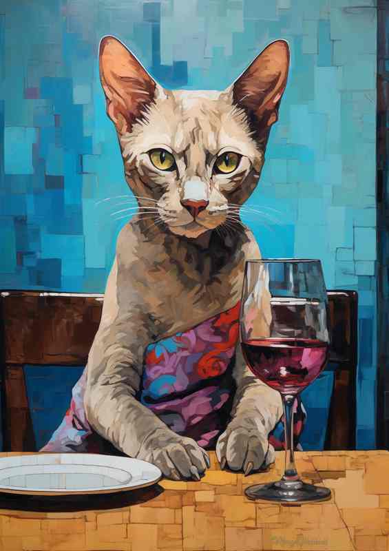 Sophisti Cat Feline Elegance with Wine Glass Art