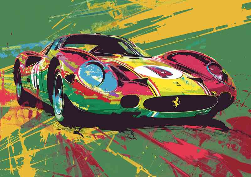 Old School Ferrari in red and yellow pop art style