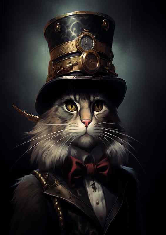Top Hat Tech Cats Navigating the Neon Streets