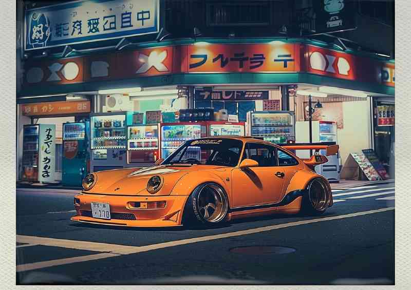 Orange widebody Porsche on the street